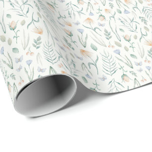Ivory Vintage Cottagecore Botanical Floral Wrapping Paper