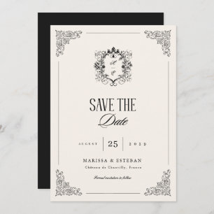 Ivory Vintage Crest Monogram Formal Luxe Wedding Save The Date