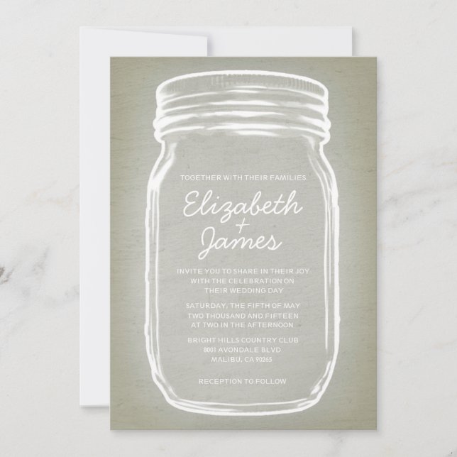 Ivory Vintage Mason Jar Wedding Invitations (Front)