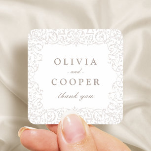 Ivory Vintage Ornate Classic Wedding favour Square Sticker