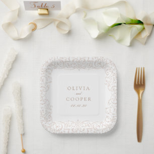 Ivory Vintage Ornate Frame Classic Wedding Paper Plate