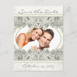 Ivory Vintage Paisley Save The Date Your Photos Announcement Postcard