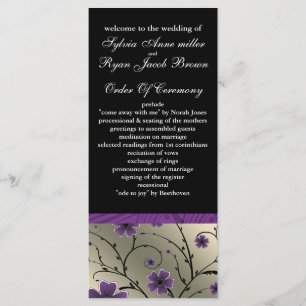 ivory violet  and black floral Wedding program Programme