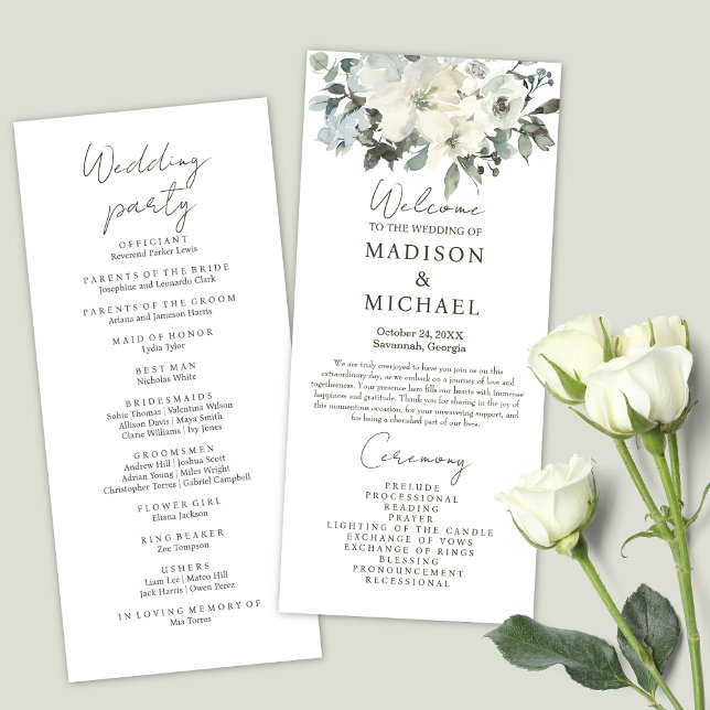 Ivory Watercolor Floral Sage Green Wedding Program (Creator Uploaded)