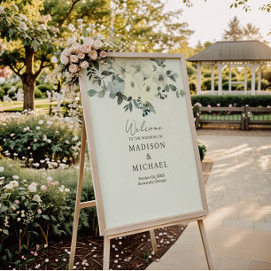Ivory Watercolor Floral Sage Wedding Welcome Sign