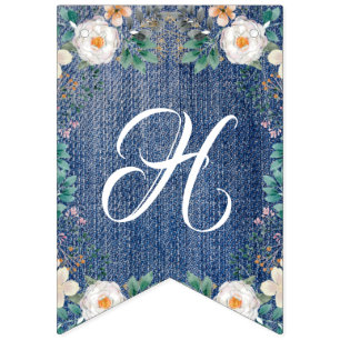 Ivory Watercolor Floral Vintage Jean Jacket Chic Bunting