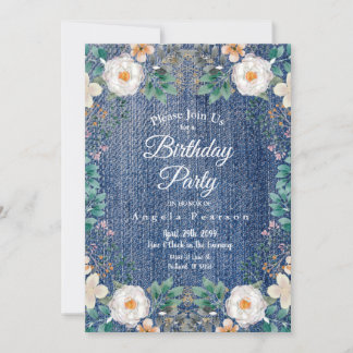 Ivory Watercolor Floral Vintage Jean Jacket Chic Invitation