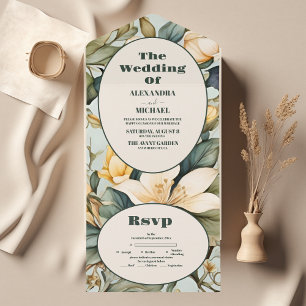 Ivory Watercolor Floral Wedding All In One Invitation