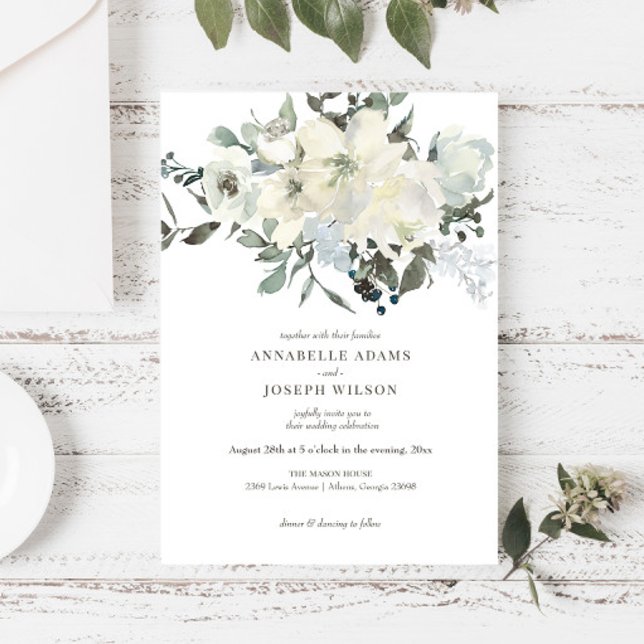 Ivory Watercolor Floral Wedding Invitation (Creator Uploaded)