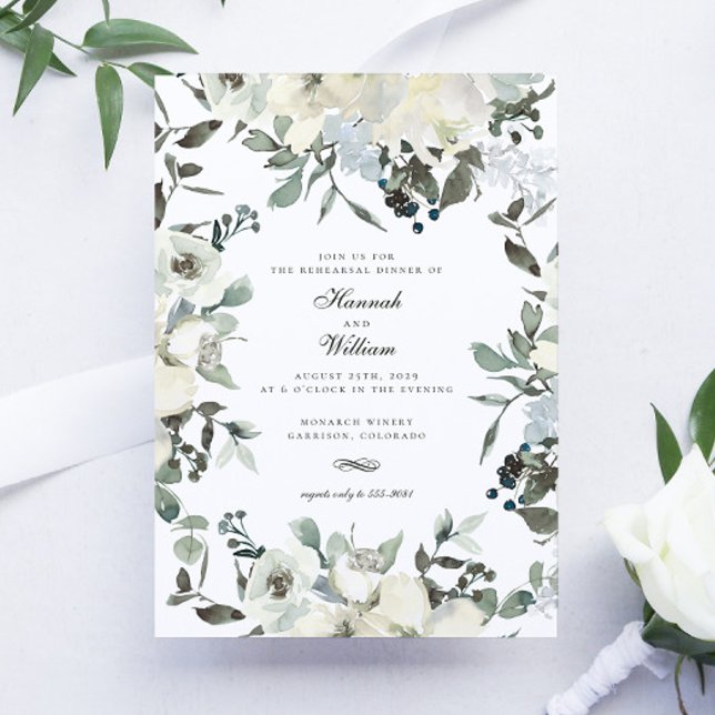 Ivory Watercolor Floral Wedding Rehearsal Dinner Invitation (Creator Uploaded)