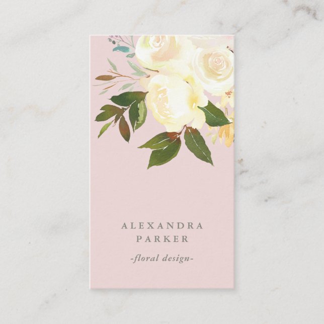Ivory Watercolor Florals on Blush Business Card (Front)