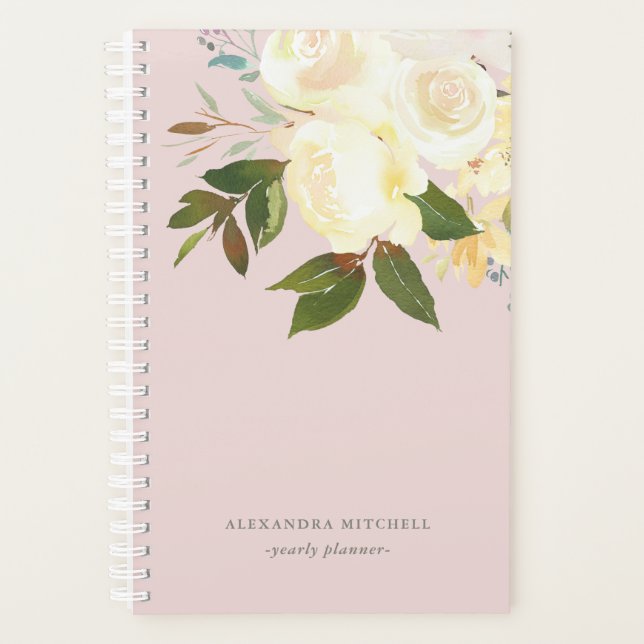 Ivory Watercolor Florals on Blush Planner (Front)