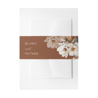 Ivory Watercolor Flowers Terracotta | Wedding Invitation Belly Band