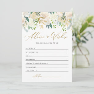 Ivory Watercolor Peonies Gold Glitter Baby Shower Advice Card