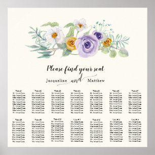 Ivory Watercolor Purple Gold White Seating Chart