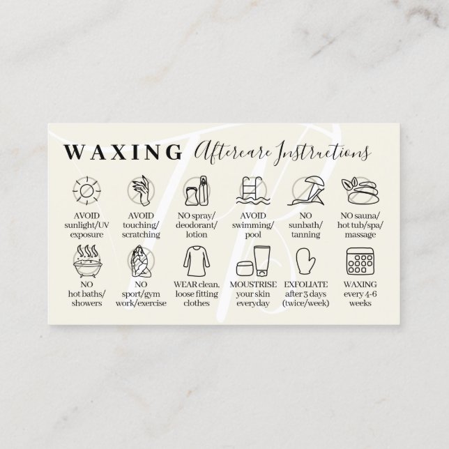Ivory Waxing aftercare twelve advice instruction Business Card (Back)