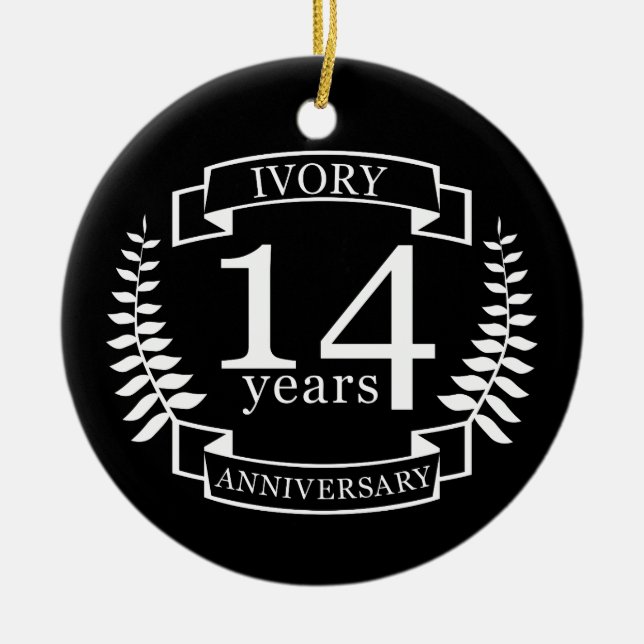 Ivory wedding anniversary 14 years ceramic tree decoration (Front)