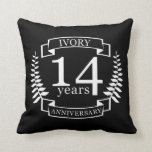 Ivory wedding anniversary 14 years cushion<br><div class="desc">A design to celebrate 14 years of marriage. This design has a white (ivory) coloured laurel design on a black background. Ivory is the traditional gift for this occasion. The text reads Ivory 14 years anniversary. A romantic design to celebrate your 14th year of marriage. If you would like any...</div>