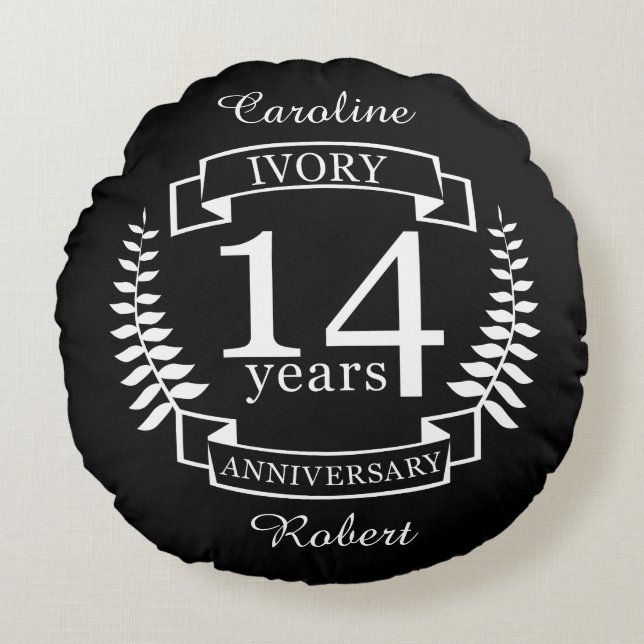 Ivory wedding anniversary 14 years round cushion (Front)