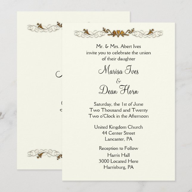 Ivory Wedding Invitations (Front/Back)