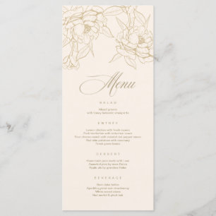 Ivory Wedding Menu card, with gold floral Peony