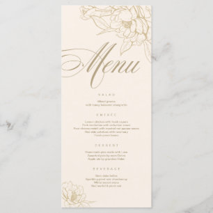 Ivory Wedding Menu card, with gold floral Peony