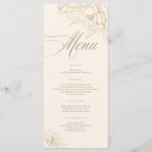 Ivory Wedding Menu card, with gold floral Peony
