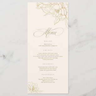 Ivory Wedding Menu card, with gold floral Peony