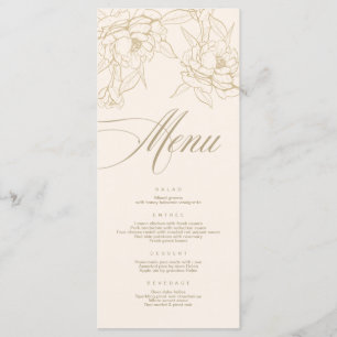 Ivory Wedding Menu card, with gold floral Peony