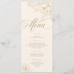 Ivory Wedding Menu card, with gold floral Peony
