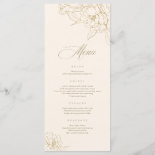 Ivory Wedding Menu card, with gold floral Peony