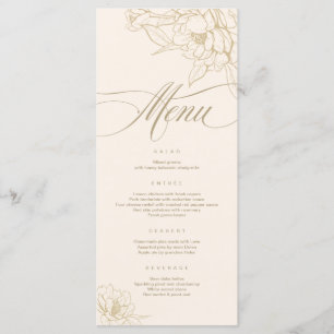 Ivory Wedding Menu card, with gold floral Peony