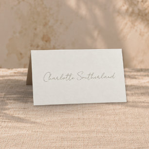 Ivory Wedding Place Card Minimalist Script Folded