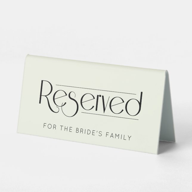 Ivory Wedding Reserved Table Tent Sign (Front)