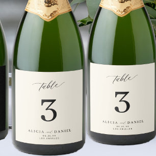 Ivory wedding table number simple minimalist sparkling wine label