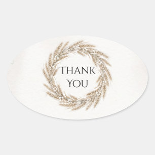 Ivory Wheat Wildflower Wedding Oval Sticker