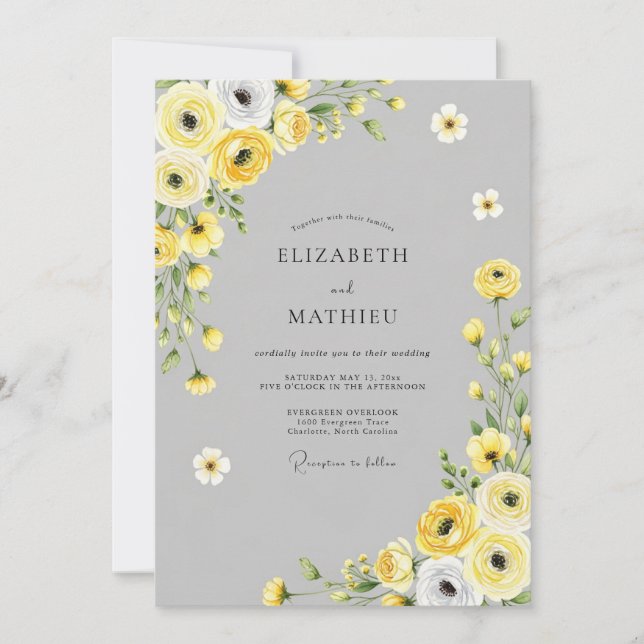 Ivory Whimsical Botanical Wedding Invitation (Front)
