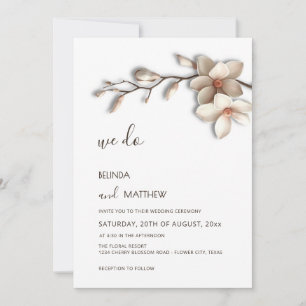 Ivory White 3D Magnolia Flower Wedding Invitation