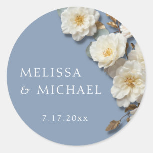Ivory White 3D Roses Wedding Classic Round Sticker