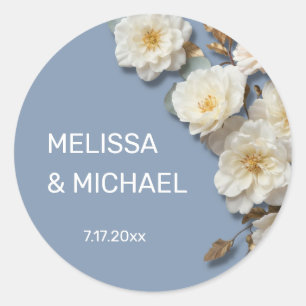 Ivory White 3D Roses Wedding Classic Round Sticker