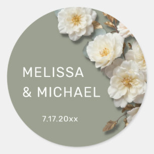 Ivory White 3D Roses Wedding Classic Round Sticker