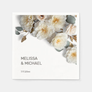 Ivory White 3D Roses Wedding Napkin