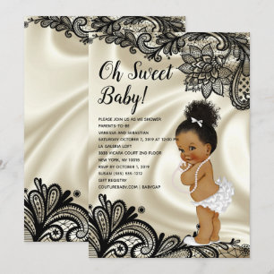 Ivory White and Black-Lace Baby Girl Shower Invitation
