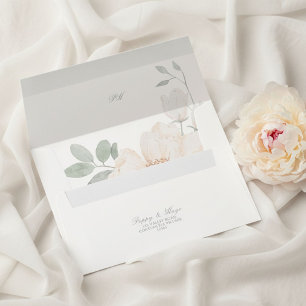 Ivory White Chic Floral Wedding Invitation Envelope