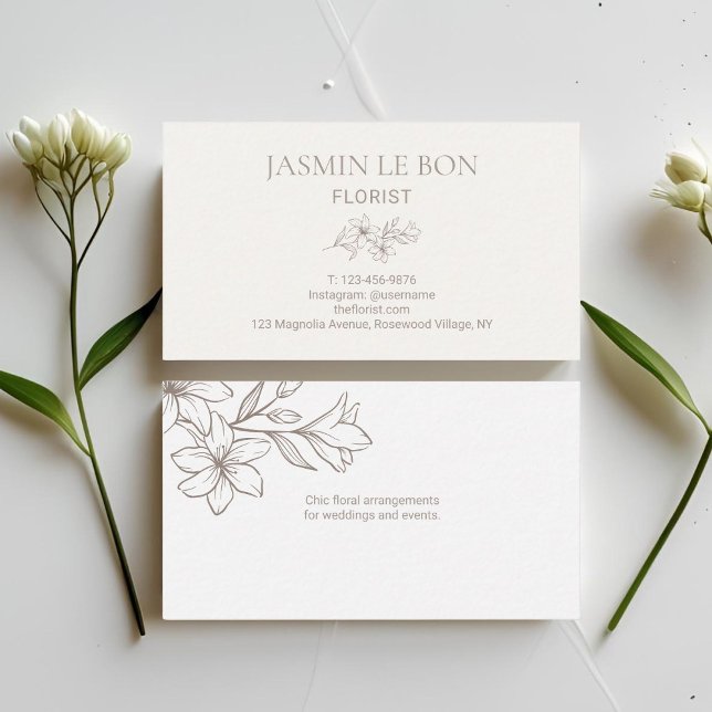 Ivory & White | Chic Minimalist Flower  Business Card (Creator Uploaded)