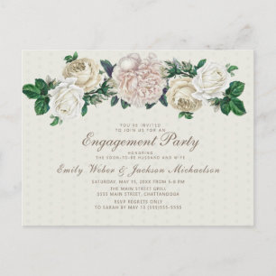 Ivory White Cream Vintage Floral Engagement Party Postcard