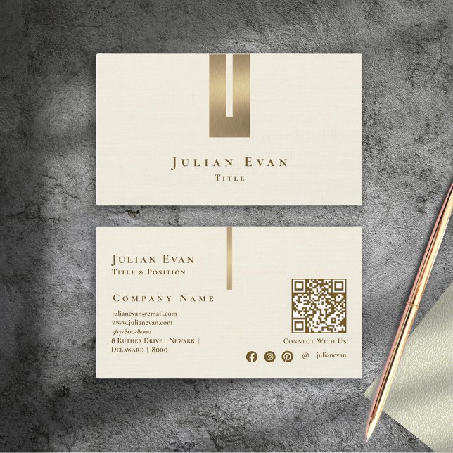 Ivory White Creamy Glitter Gold Artistic Geometry Business Card (Creator Uploaded)