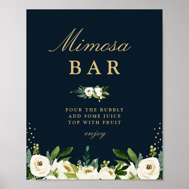 ivory white floral bridal shower mimosa bar sign (Front)