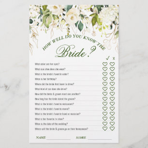 Ivory White Floral Double-Sided Bridal Shower Game