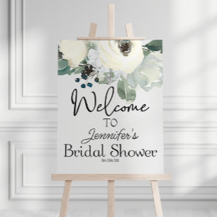 Ivory White Floral Elegant Blooms Bridal Shower Poster
